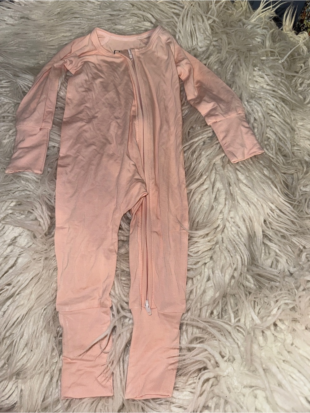 Girls' Peach Zip-Front Footed One-Piece Pajama